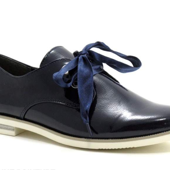 Marco Tozzi navy patent French blue Derby tie up womens shoe Size 40 ribbon lace - Picture 8 of 13